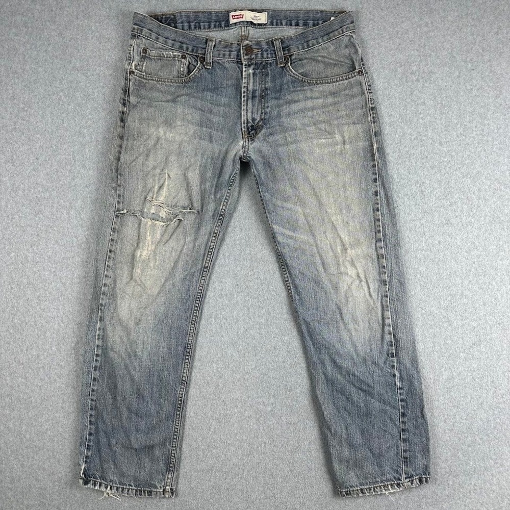 Levis 505 Jeans Straight Leg Men Size 34x28 16 Husky Blue Distressed Denim Rodeo
